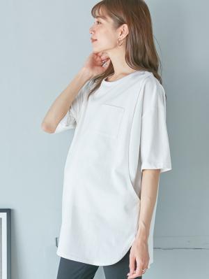 マタニティ トップス|コットン100%ポケット付きチュニックトップス　マタニティ・授乳服【出産後も長く使える】|ホワイト